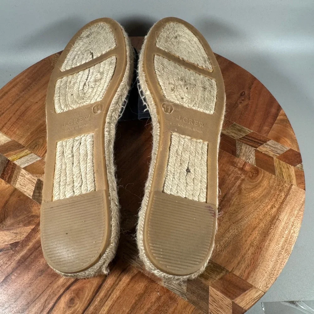 J.Crew Womens 11 Navy Blue Suede Espadrille Slide Sandals Made in Spain Flat